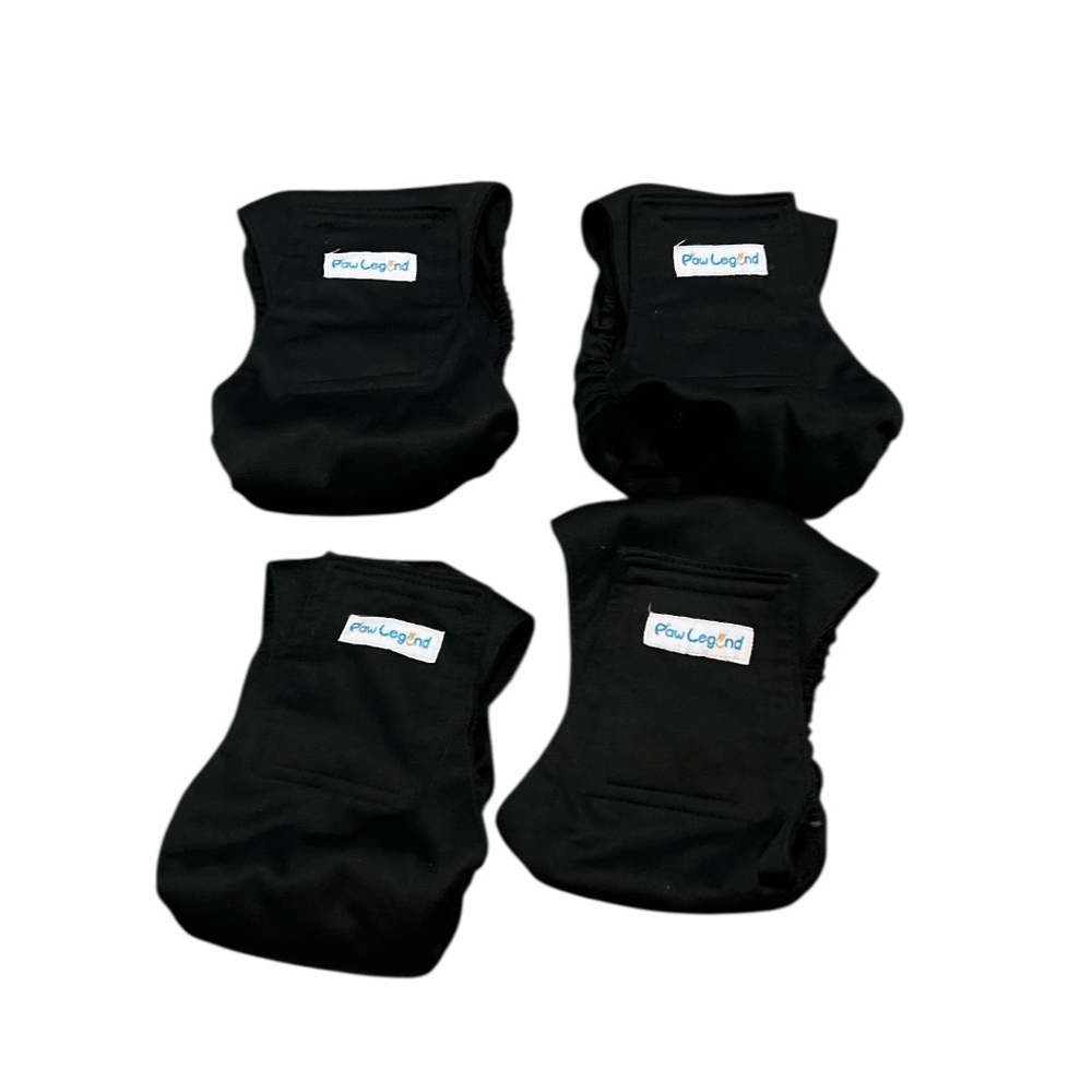 Four Doggie diapers Paw Legend Washable Dog Belly Band Black Diapers sz small